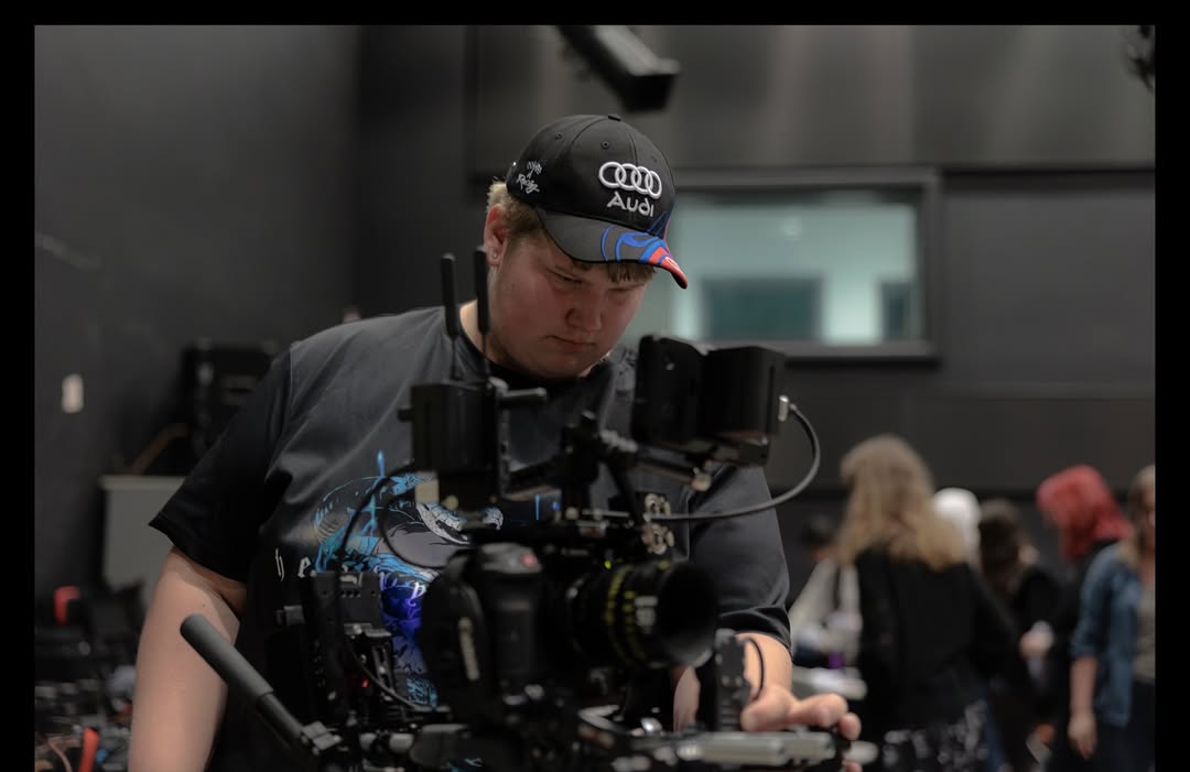 Raivo, founder and creative director of FrameLabsUK, operating a cinema camera on a gimbal